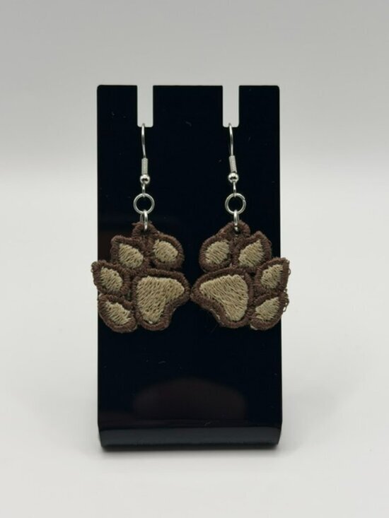 Simply Quilted Jewelry - Homemade Brown & Tan Paw Print Lace Earrings